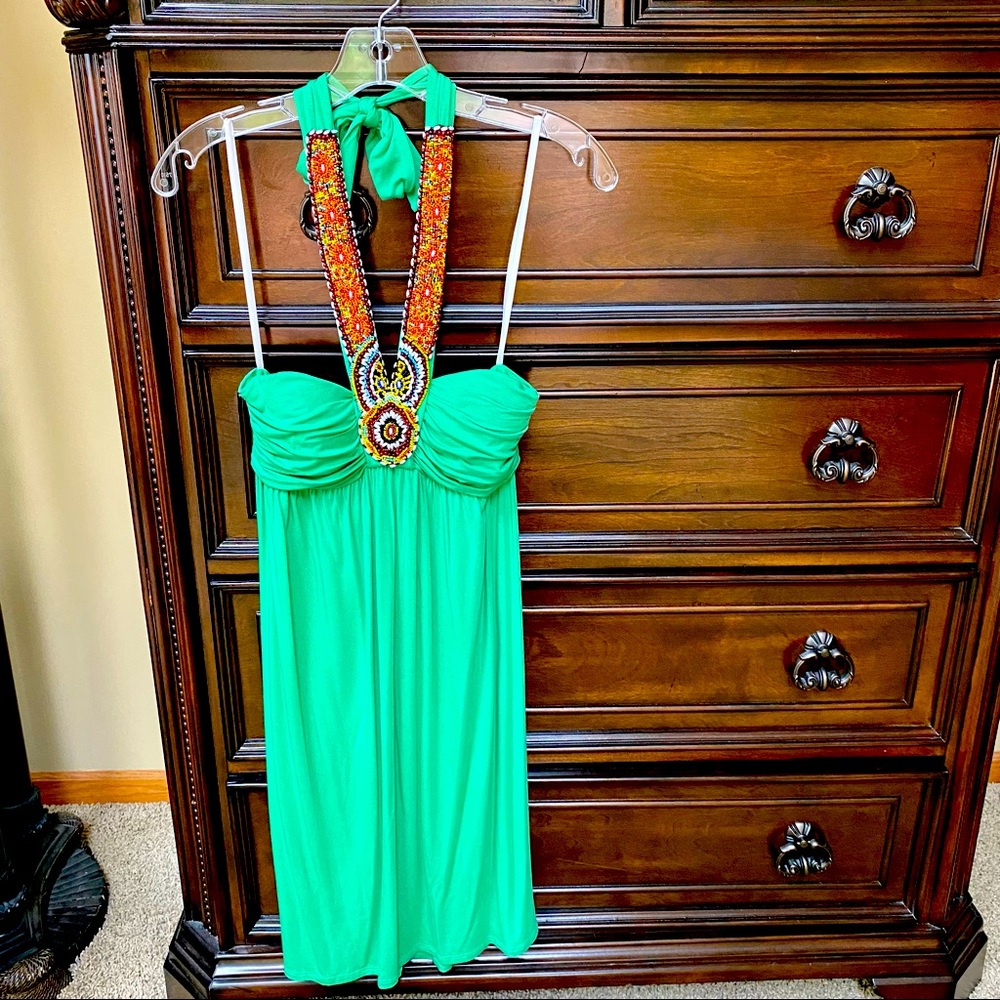 Boston Proper Beaded Halter Mini Dress | XS
